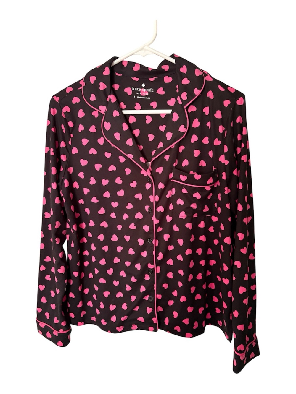 kate spade Black Pajama Top with Pink Heart Print Small top only new
